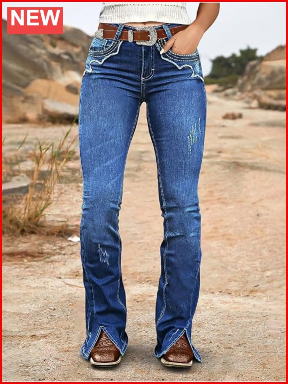 Mid Rise Bootcut Split Ripped Stitch Curvy Jeans - Picture 2 of 6